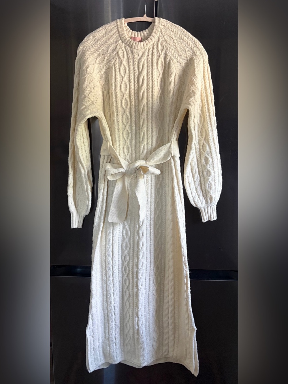 NWT Show Me Your Mumu Cream Belted Sweater Dress XS Cozy Chunky Winter Bridal